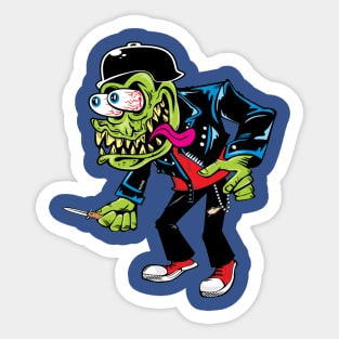 MONSTER GREASER HOTROD ILLUSTRATION WITH KNIFE RAT FINK STYLE VINTAGE Sticker